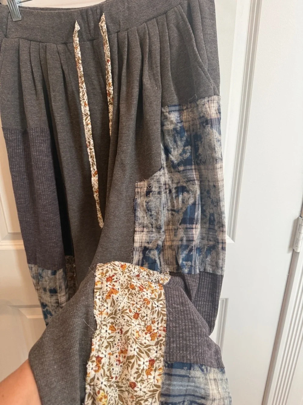 POL Gray Jogger Pants with Blue Patchwork and Floral Drawstrings - Picture 6 of 17